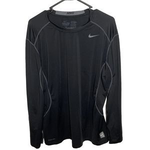 Mens Nike Pro Combat Dri Fit Fitted Long Sleeve Fleece Lined Shirt Black XL
